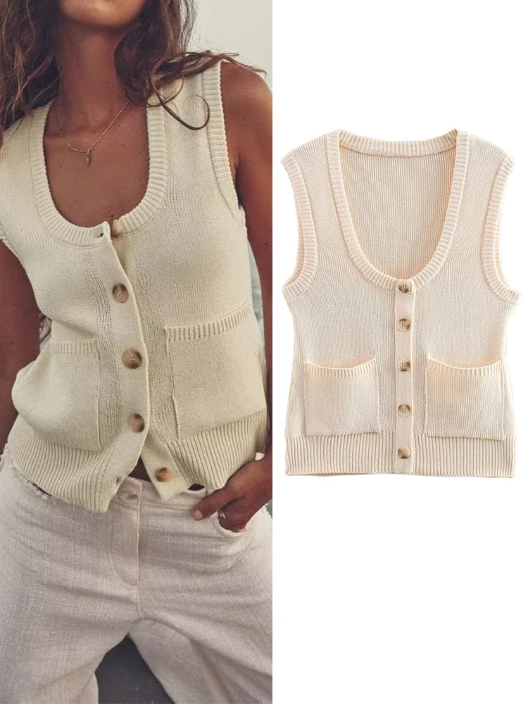 TRAF Leisure Women Solid Sweater Vest 2023 New Summer Female Elegant O-Neck Sleeveless Top Chic Single Breasted Pocket Vests
TRAF Leisure Women Solid Sweater Vest 2023 New Summer Female Elegant O-Neck Sleeveless Top Chic Single Breasted Pocket Vests