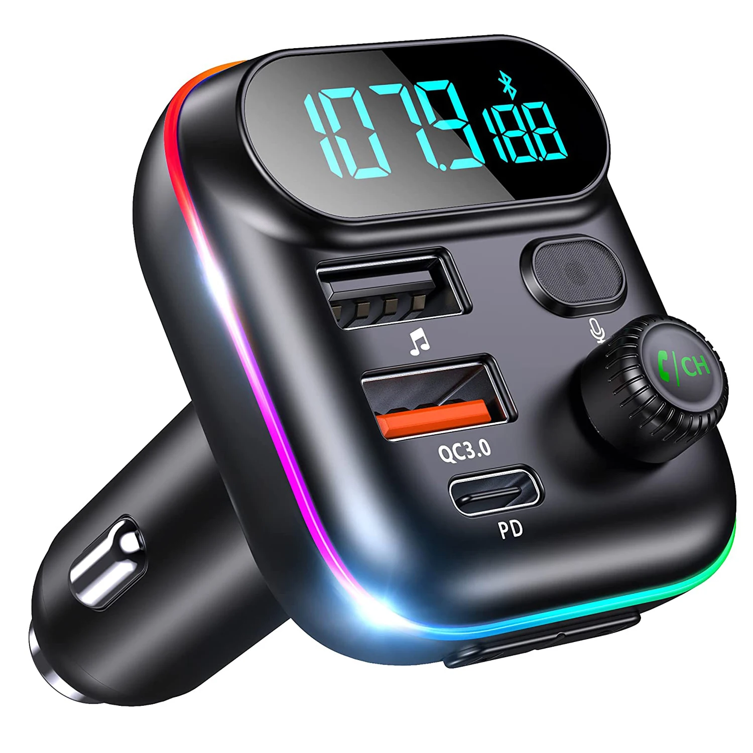 

Wireless MP3 Player Handsfree Bluetooth 5.0 Car Kit QC3.0 Dual USB PD 18W Type C Fast Charger FM Transmitter Modulator