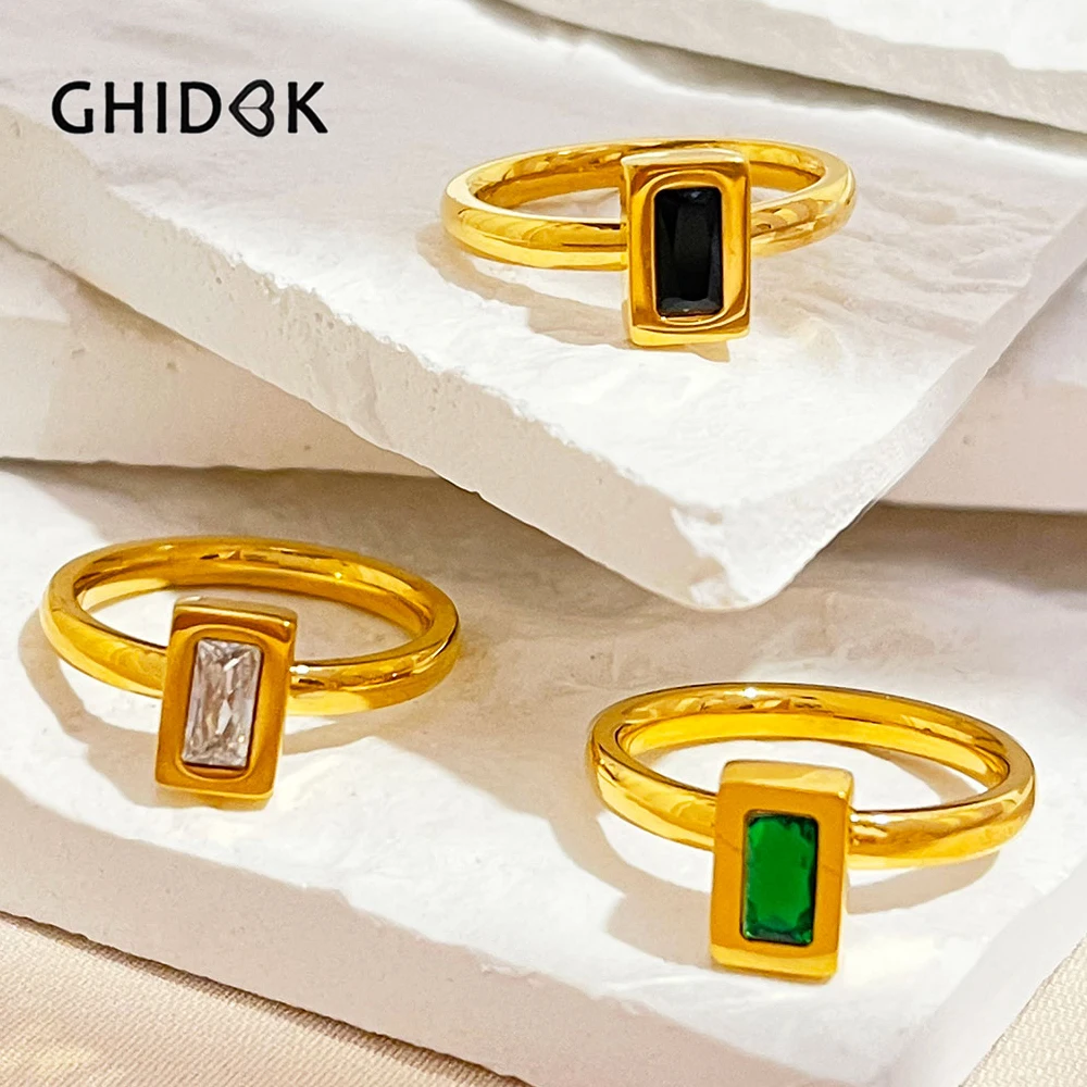 GHIDBK Gold Color Black Clear Green Zircon Solitaire Ring for Women Stainless Steel Dainty Baguette Cz Promise Rings Jewelry
GHIDBK Gold Color Black Clear Green Zircon Solitaire Ring for Women Stainless Steel Dainty Baguette Cz Promise Rings Jewelry