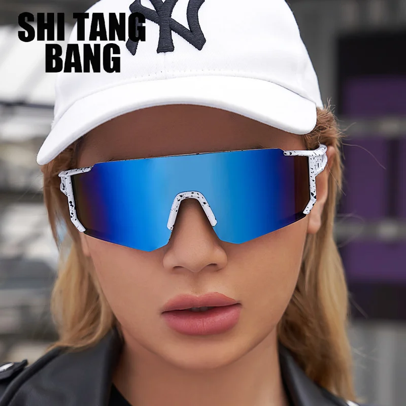 

2022 Outdoor Ride Goggle Sunglasses For Women Men Ink Dot Frame Mirrored One Piece Lens Windproof Sport Sun Glasses Female Male
