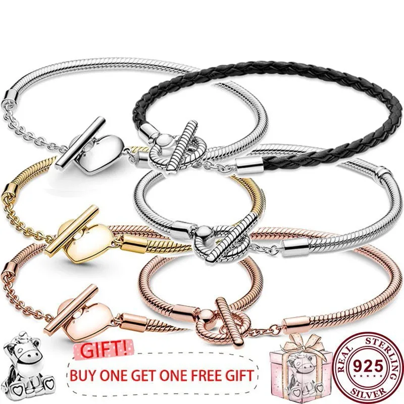 New Hot 925 Silver Exquisite Love Heart T-shaped Women's Leather Bracelet Suitable For Original Women High Quality Charm Jewelry
New Hot 925 Silver Exquisite Love Heart T-shaped Women's Leather Bracelet Suitable For Original Women High Quality Charm Jewelry