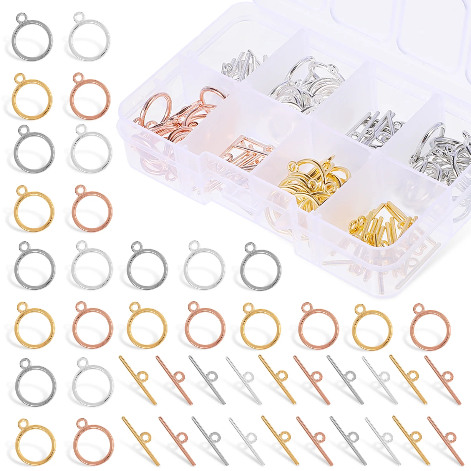 1 Box of Toggle Clasps Accessories Round Toggle Clasps Connectors T Bar Ring Clasps for Jewelry Making
1 Box of Toggle Clasps Accessories Round Toggle Clasps Connectors T Bar Ring Clasps for Jewelry Making
