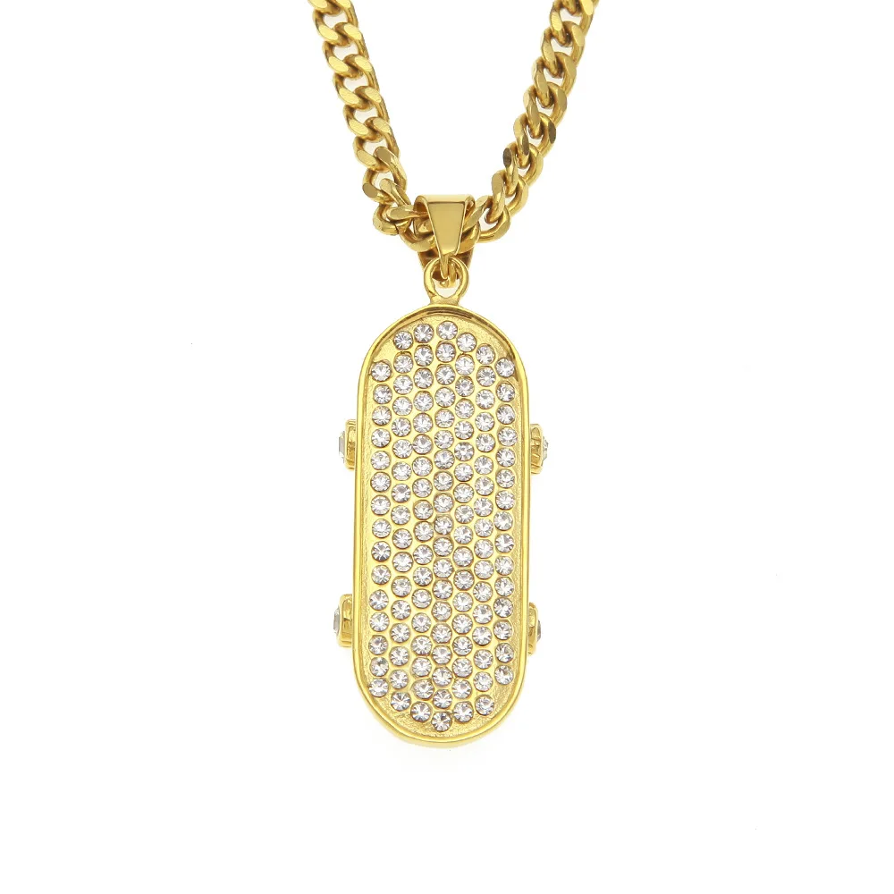 Hip Hop Jewelry Color Preservation Plated Stainless Steel Full Diamond Skateboard Pendant Skateboard Pendant for Men
Hip Hop Jewelry Color Preservation Plated Stainless Steel Full Diamond Skateboard Pendant Skateboard Pendant for Men