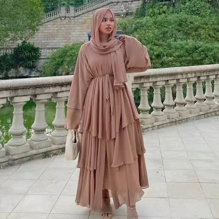 Fashion Stitching Muslim Dress Women Three-Layer Chiffon Elegant Abaya Ramadan Cardigan Hijab Marocain Dress Robe
Fashion Stitching Muslim Dress Women Three-Layer Chiffon Elegant Abaya Ramadan Cardigan Hijab Marocain Dress Robe