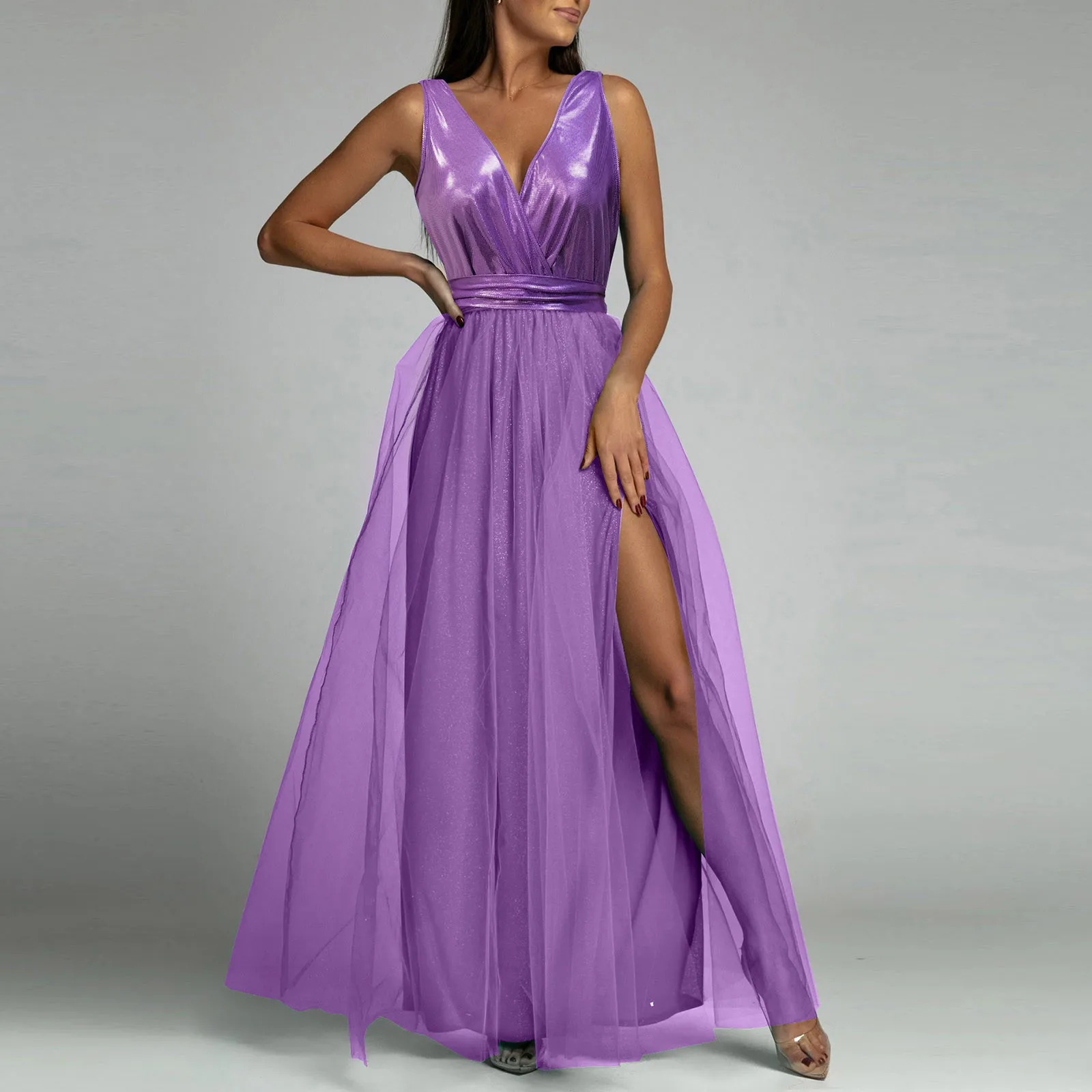 Women Sexy V-Neck Tulle Prom Long Dresses High Waist Sleeveless Slit Maxi Dress Female Formal Evening Gown A Line Party Vestidos
Women Sexy V-Neck Tulle Prom Long Dresses High Waist Sleeveless Slit Maxi Dress Female Formal Evening Gown A Line Party Vestidos
