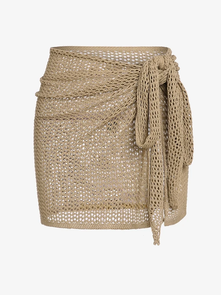 

ZAFUL Sheer Crochet Knit Tie Beach Sarong Style Skirt Resort Wear Concert Outfits 508680301