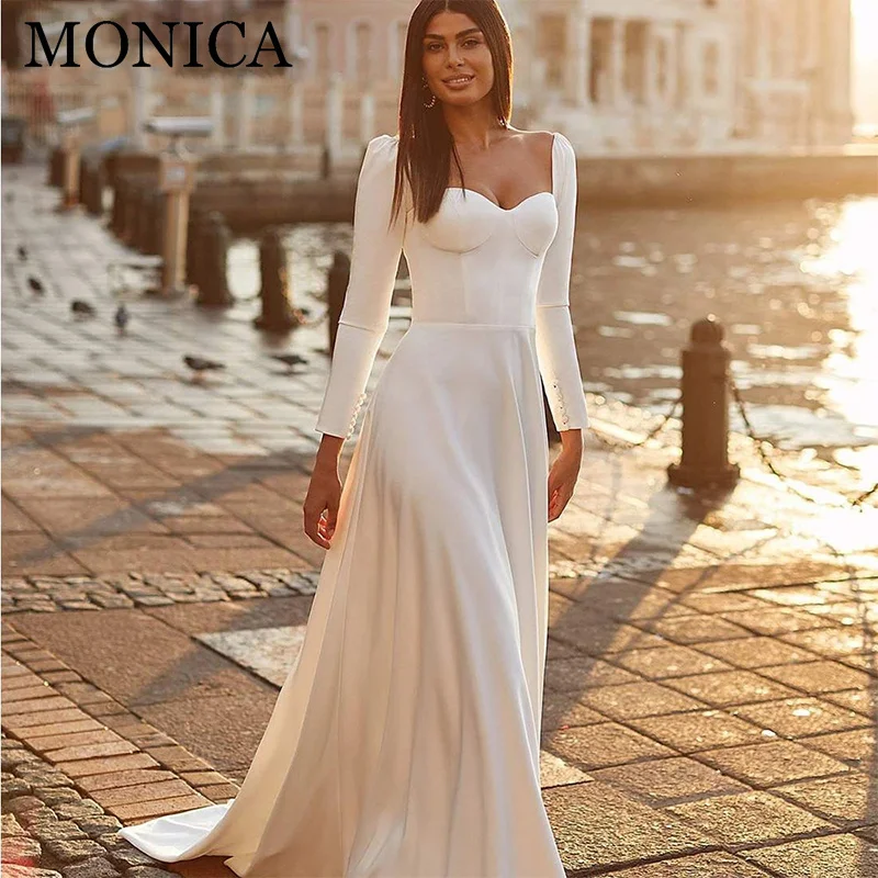 MONICA Elegant Square Collar Wedding Dress Full Sleeves Bridal Dress Backless Satin Party Vestidos De Novia for 2022 New
MONICA Elegant Square Collar Wedding Dress Full Sleeves Bridal Dress Backless Satin Party Vestidos De Novia for 2022 New