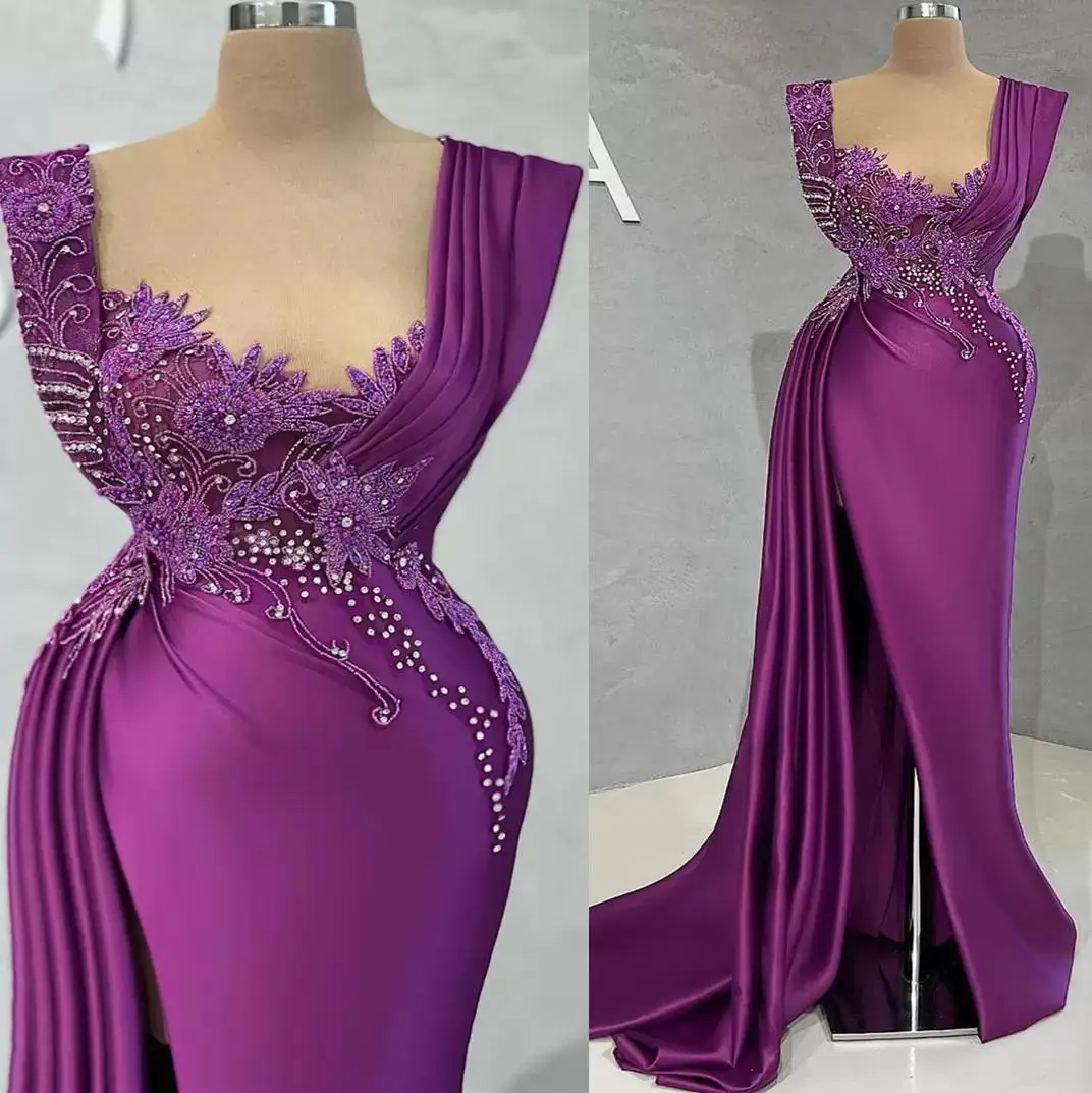 

2022 Plus Size Arabic Aso Ebi Purple Mermaid Luxurious Prom Dresses Beaded Crystals Evening Formal Party Second Reception Birthd