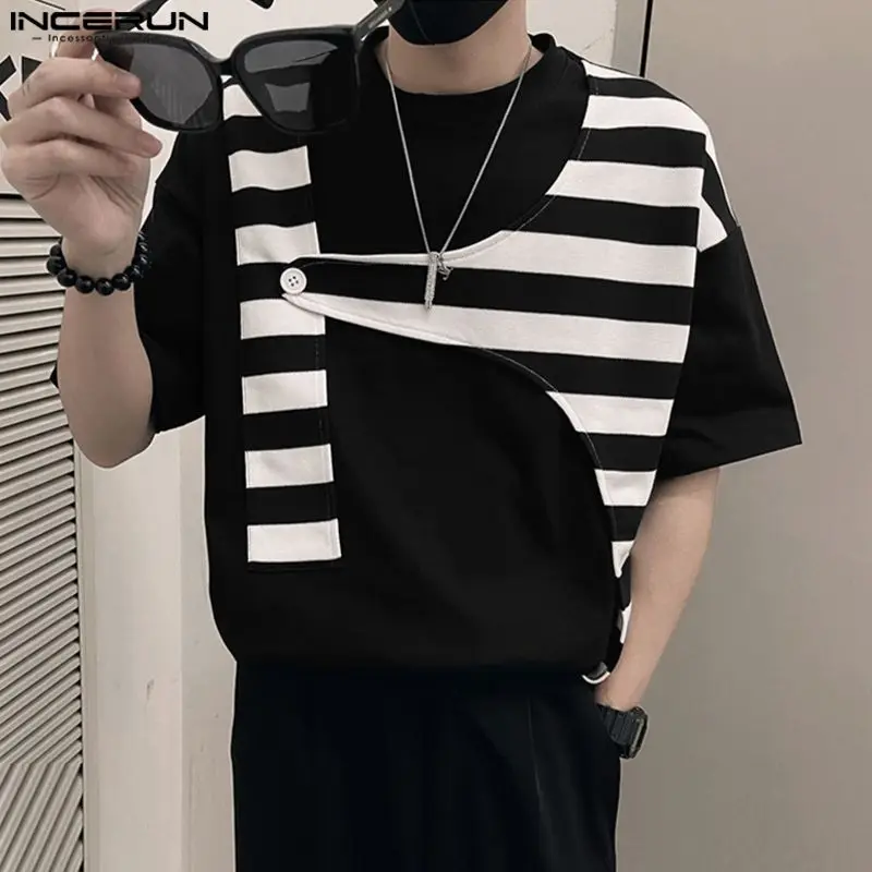 Korean Style Mens Fashion Fake Two-piece Patchwork T-shirts Casual 2Color Striped Short Sleeved Camiseta S-5XL INCERUN Tops 2023
Korean Style Mens Fashion Fake Two-piece Patchwork T-shirts Casual 2Color Striped Short Sleeved Camiseta S-5XL INCERUN Tops 2023