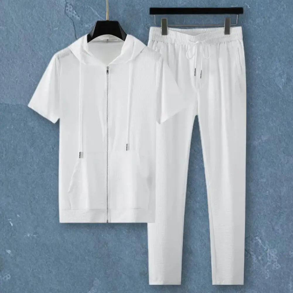 T-shirt Pants Set Hooded Straight Pants Wear-resistant Summer Tracksuit Big Pockets Long Pants Men Sports Suit for Gym
T-shirt Pants Set Hooded Straight Pants Wear-resistant Summer Tracksuit Big Pockets Long Pants Men Sports Suit for Gym