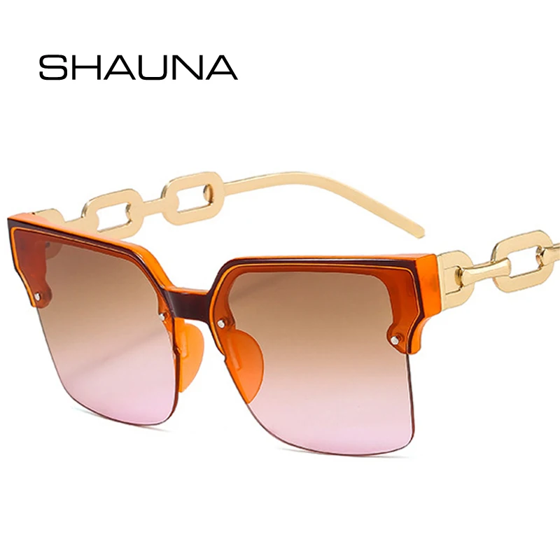 

Мужские и женские очки в полуоправе SHAUNA, Большие Квадратные Солнцезащитные очки без оправы и с металлическими дужками-цепочками и градиентными линзами UV400