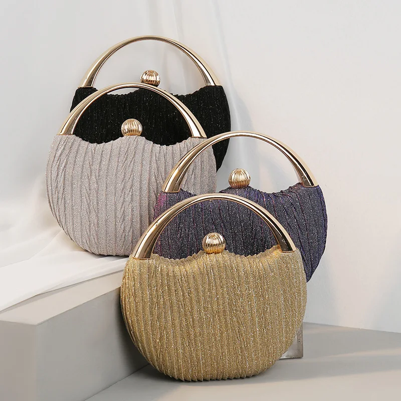 Women's bag 2023 new pleated dinner banquet fashionable metal portable box round
Women's bag 2023 new pleated dinner banquet fashionable metal portable box round