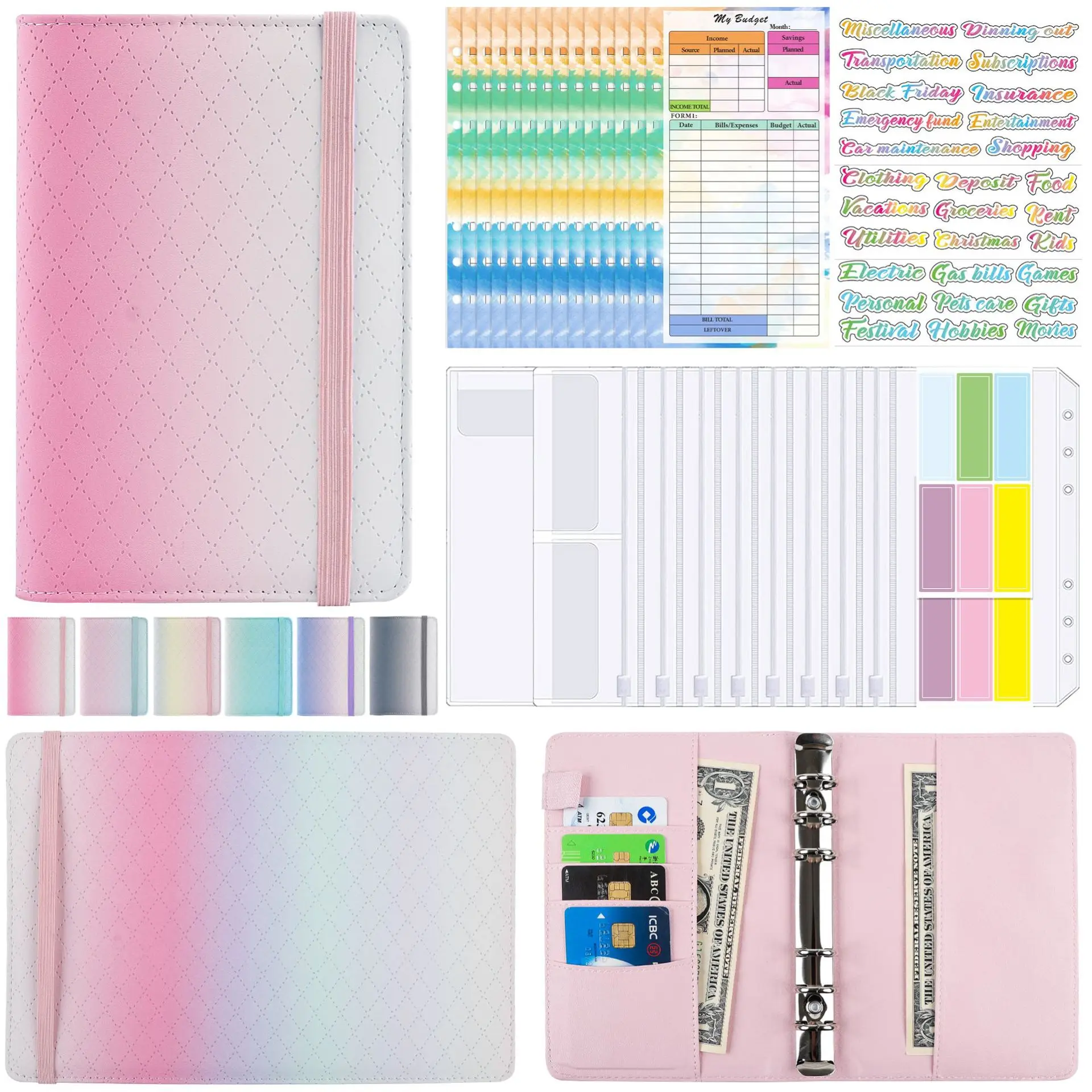 A6 Gradient Macaron Binder Hand Ledger Notebook Leather PU Loose-Leaf Book Cash Budget Book With Zip Bag
A6 Gradient Macaron Binder Hand Ledger Notebook Leather PU Loose-Leaf Book Cash Budget Book With Zip Bag