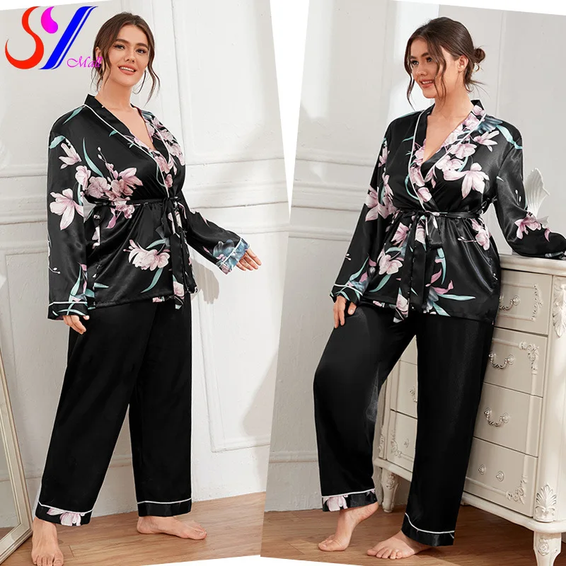 Large Size 5XL Women's Pajama Sets Fashion Flower Satins Ice Silk Pajamas sets Spaghetti strap Robes trousers 2pcs Sleepwear
Large Size 5XL Women's Pajama Sets Fashion Flower Satins Ice Silk Pajamas sets Spaghetti strap Robes trousers 2pcs Sleepwear