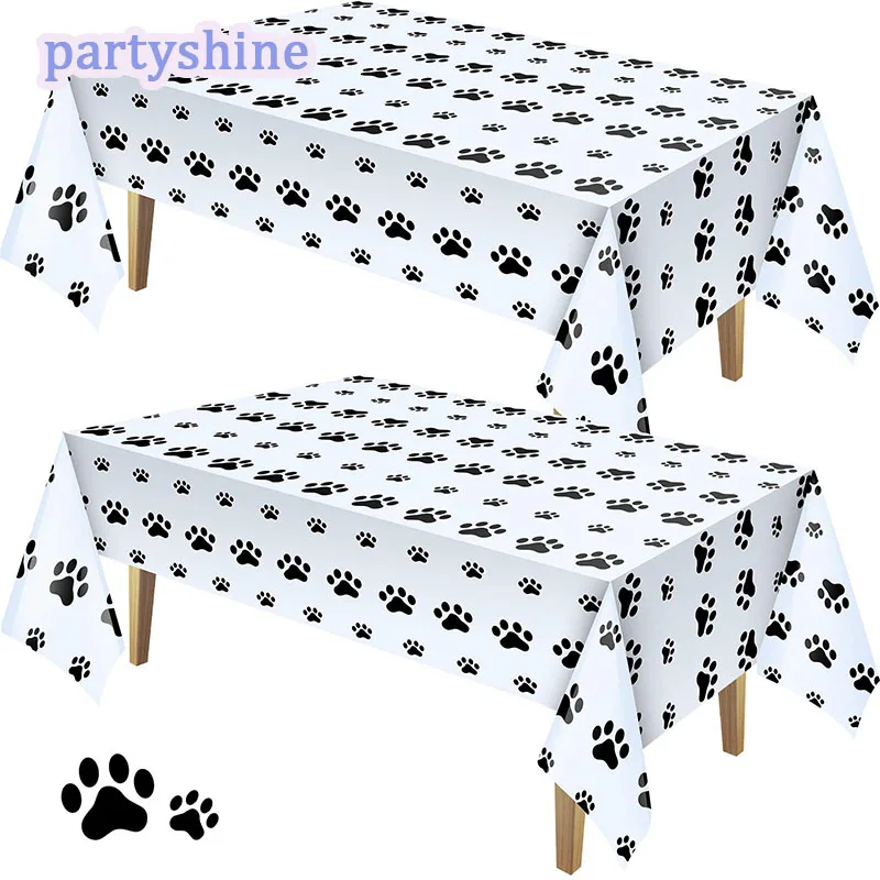 

2PCS Black Dog Footprints Tablecloth 108cm*180cm Cute Meat Pad Tablecloth For Pet Themed Birthday Party Decorations Supplies