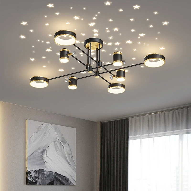 

Nordic Creative Starry Ceiling Chandelier Lighting For Living Room Bedroom Study Room Decorative LED Light Indoor Dimmable Lamps
