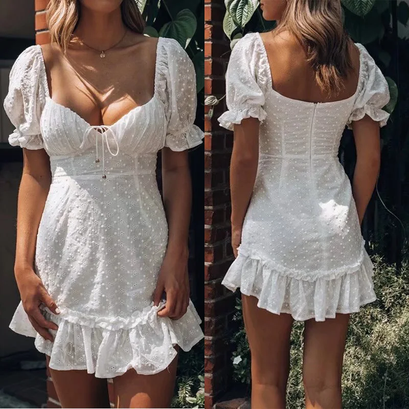New Women Fashion Solid Color Short Sleeve V Neck Lace Embroidered Jacquard Short Dresses
New Women Fashion Solid Color Short Sleeve V Neck Lace Embroidered Jacquard Short Dresses