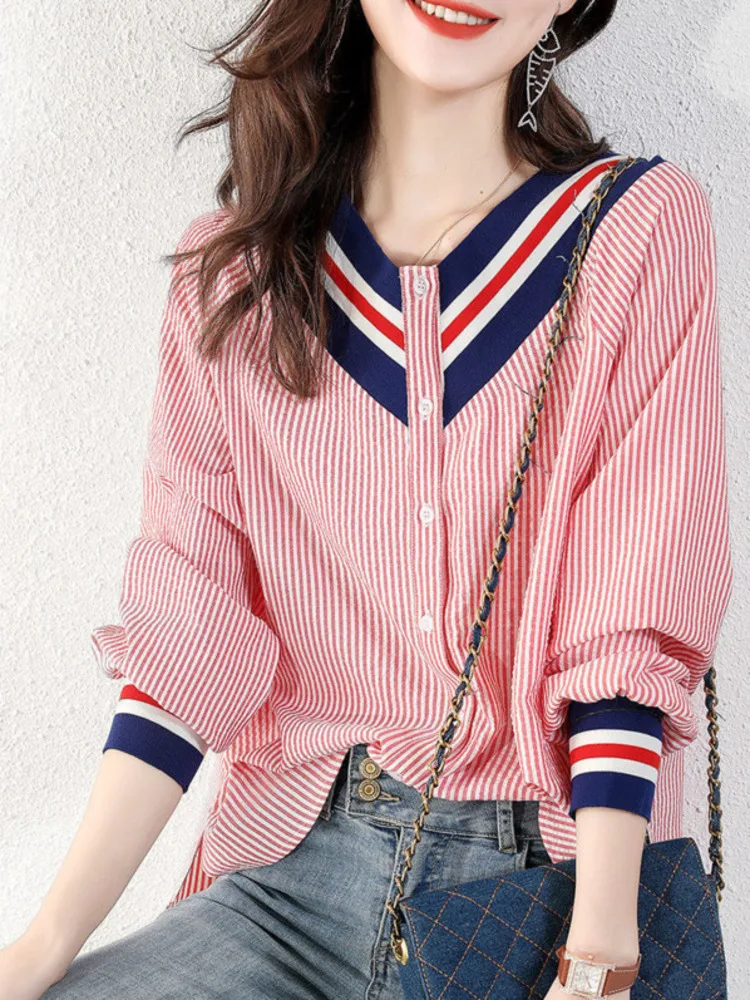 Temperament Stripe Korea Fashion College Loose Thin V-neck Shirt Women's Long Sleeve Cardigan Casual Coat Ladies Office
Temperament Stripe Korea Fashion College Loose Thin V-neck Shirt Women's Long Sleeve Cardigan Casual Coat Ladies Office