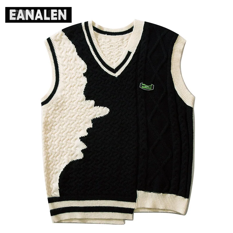 Harajuku retro college color matching irregular jumper knitted sweater men's vest Korean sleeveless sweater grandpa ugly sweater
Harajuku retro college color matching irregular jumper knitted sweater men's vest Korean sleeveless sweater grandpa ugly sweater