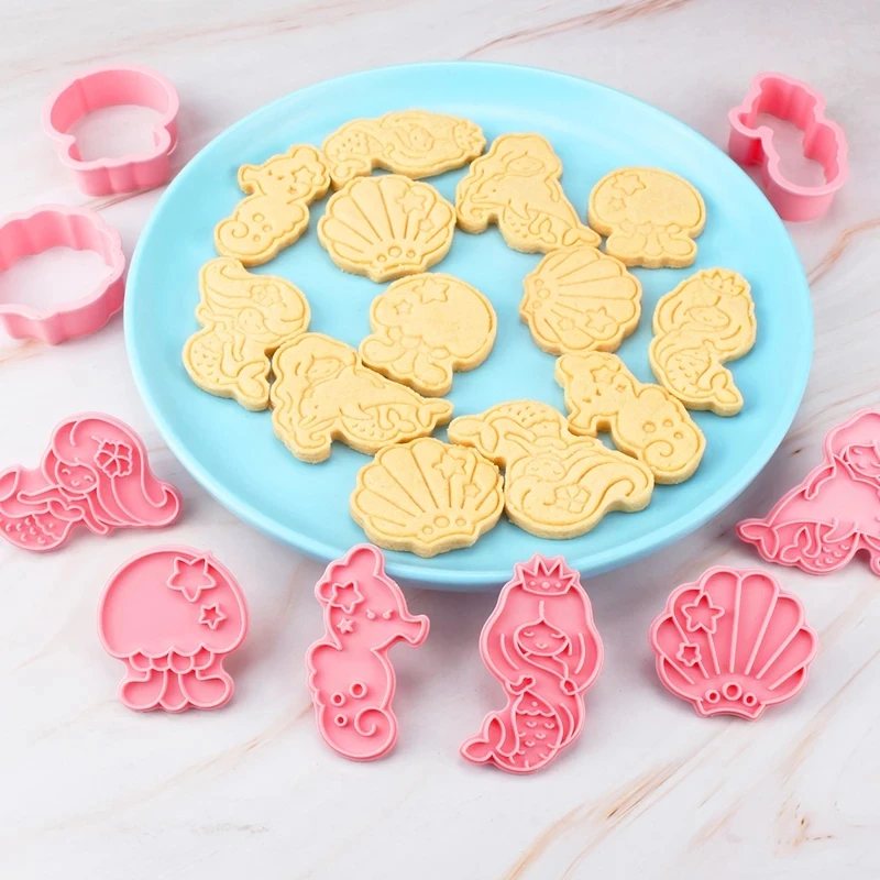 6Pcs/set Mermaid Cookie Cutters Plastic 3D Cartoon Pressable Biscuit Mold Cookie Stamp Kitchen Baking Pastry Bakeware
6Pcs/set Mermaid Cookie Cutters Plastic 3D Cartoon Pressable Biscuit Mold Cookie Stamp Kitchen Baking Pastry Bakeware