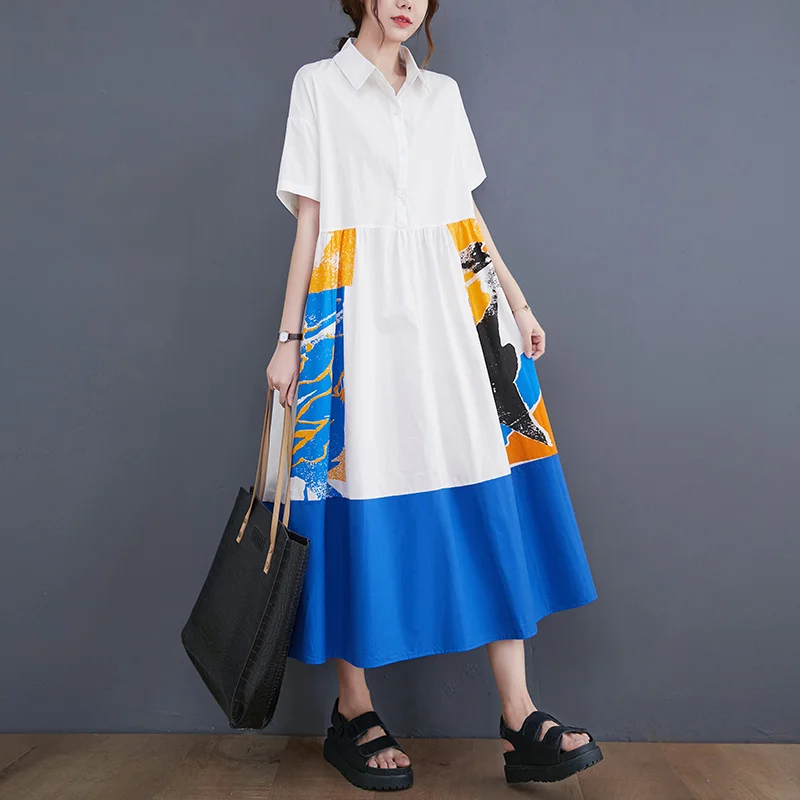 #3321 Summer Black White Spliced Color A-line Long Dress Women Printed Shirt Dress Short Sleeve Polo-Neck A-line Dress Buttons
#3321 Summer Black White Spliced Color A-line Long Dress Women Printed Shirt Dress Short Sleeve Polo-Neck A-line Dress Buttons
