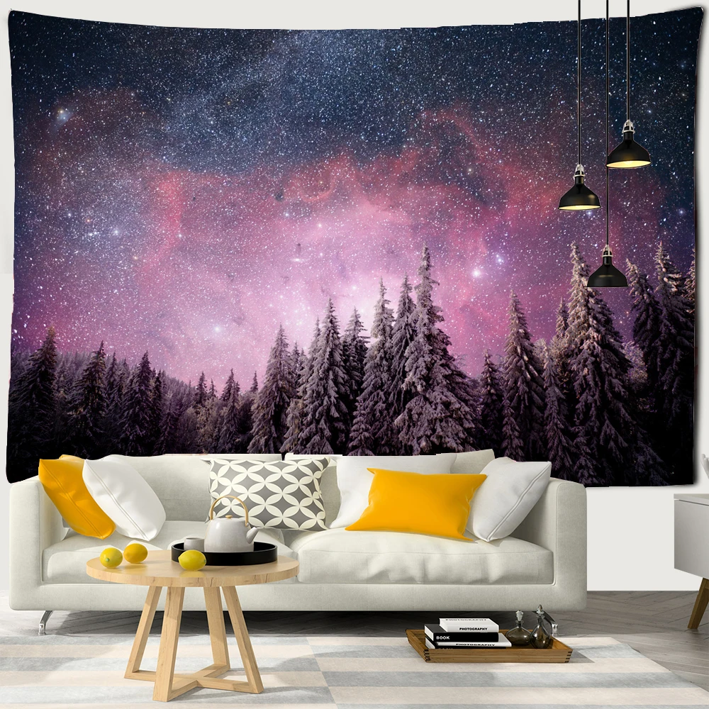 

Forest Landscape Tapestry Wall Hanging Moon Starry Sky Large Wall Tapestry Bedroom Psychedelic Scene Starlight Art Home Decor