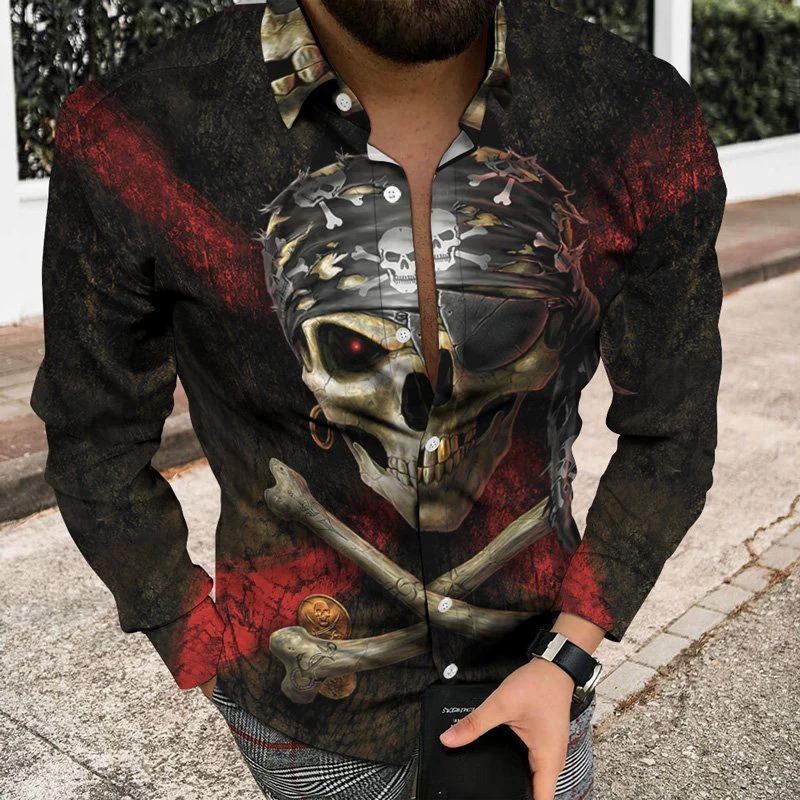 Luxury Fashion Men Shirt Turn-down Collar Button Casual Shirts Pirate Skull Print Long Sleeve Tops Mens Clothing Hawaii Cardigan
Luxury Fashion Men Shirt Turn-down Collar Button Casual Shirts Pirate Skull Print Long Sleeve Tops Mens Clothing Hawaii Cardigan