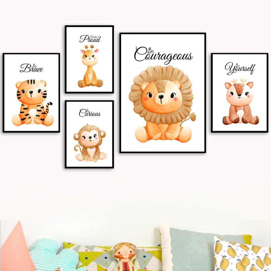 

Animals Poster Lion Deer Tiger Giraffe Monkey Quotes Nursery Wall Art Prints Canvas Painting Wall Pictures Baby Kids Room Decor