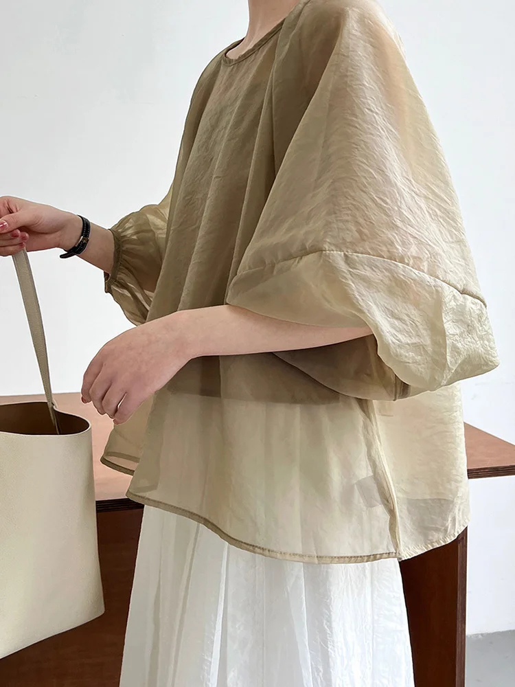Neck Thin T-shirt For Women Round Long Lantern Sleeves Solid Tops Sunscreen Clothing Casual 2023 Summer
Neck Thin T-shirt For Women Round Long Lantern Sleeves Solid Tops Sunscreen Clothing Casual 2023 Summer