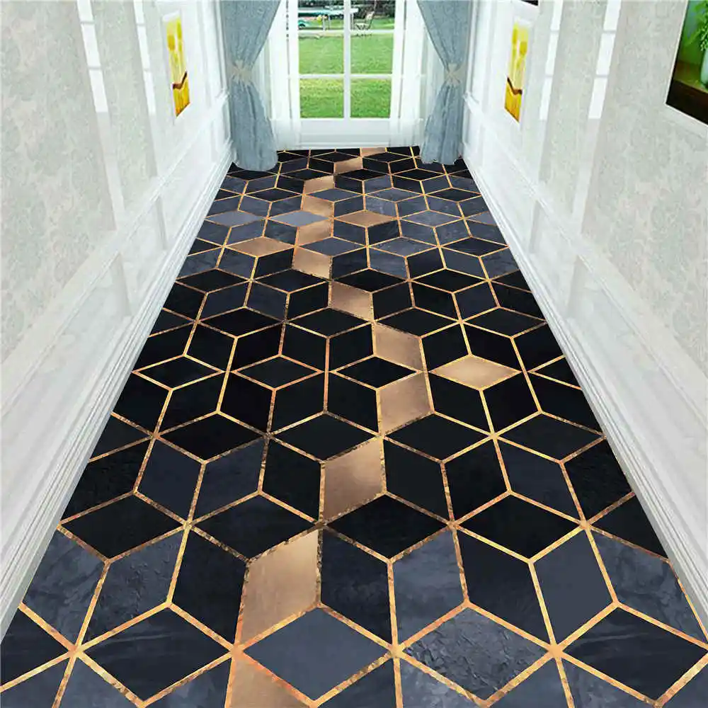 

Black Cube Geometric Corridor Hallway Rug Carpet Living Room Area Rug Kitchen Bedroom Mats Crystal Velvet Anti-skid Entrance Mat