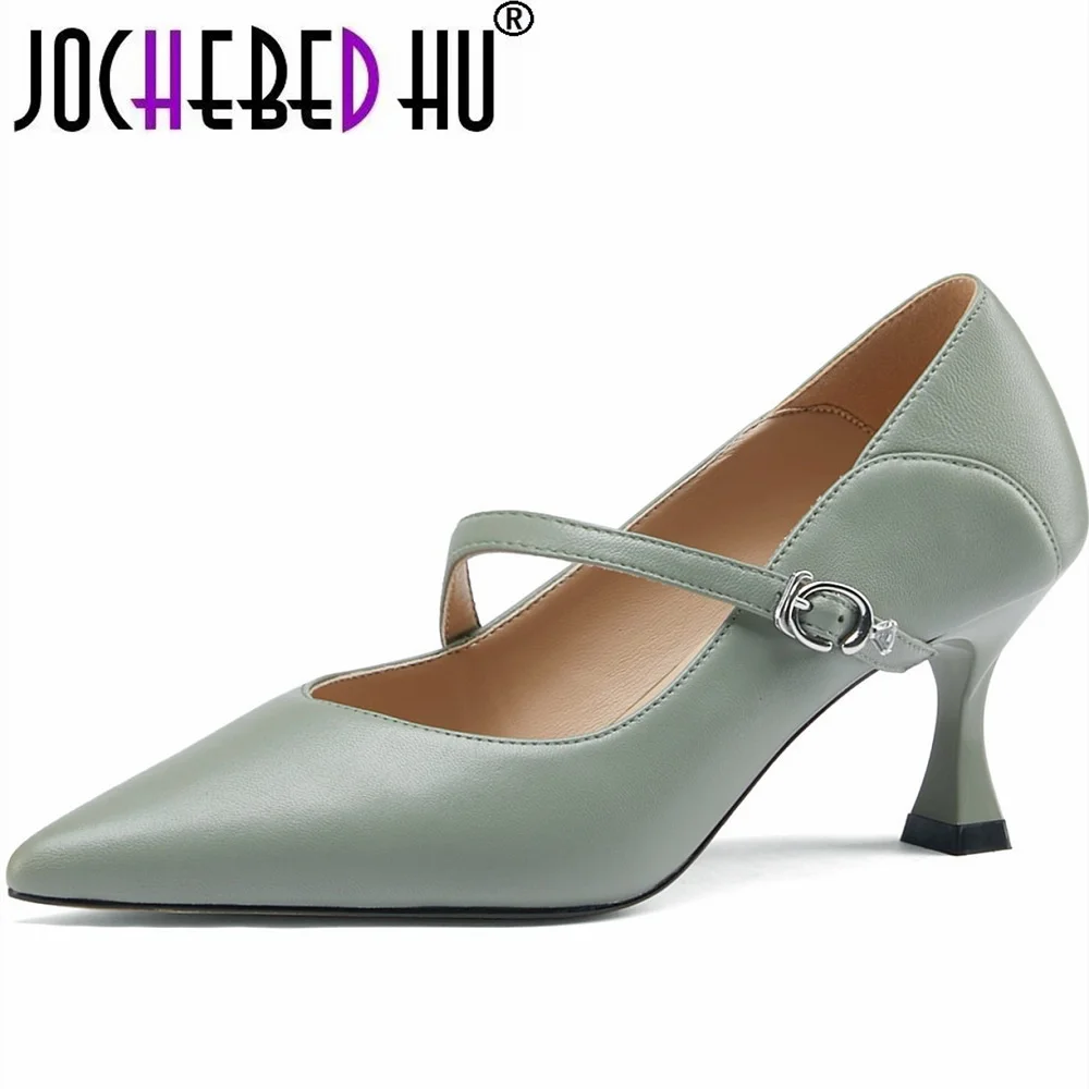 

【JOCHEBED HU】high heels female pointed stiletto heel spring Autumn new French retro wedding shoes Genuine leather fashion 33-43