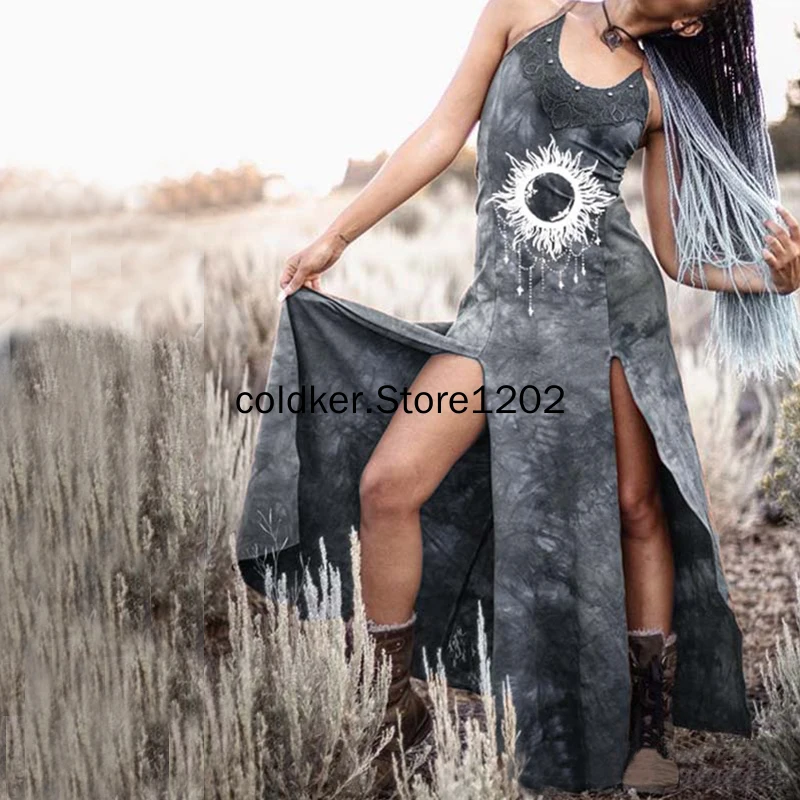 Medieval Sexy Spaghetti Strap Dress Women Vintage Tribal Style Sleeveless High Split Casual A-line Maxi Dress Vestidos Costumes
Medieval Sexy Spaghetti Strap Dress Women Vintage Tribal Style Sleeveless High Split Casual A-line Maxi Dress Vestidos Costumes