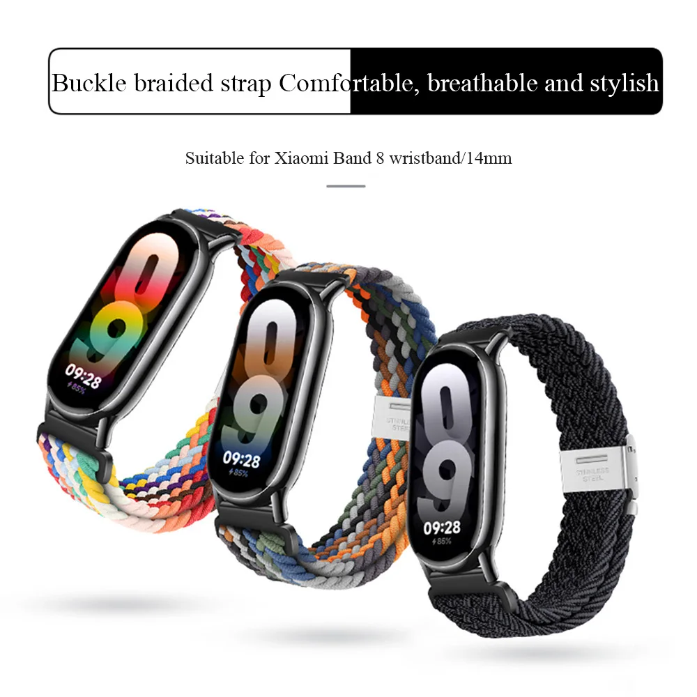 

14mm Nylon Loopback Watchband for Xiaomi Mi Band 8 Smartwatch Woven Wristband for Miband 8 Series Snap One Piece Bracelet Strap