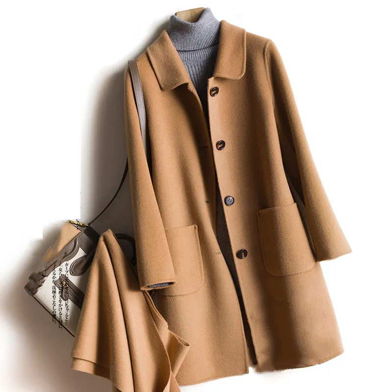 High-end Cashmere Coat Women Fall Winter Single-Breasted Double Face Woolen Mid-length Wool Jacket Female Slim Overcoat Abrigos
High-end Cashmere Coat Women Fall Winter Single-Breasted Double Face Woolen Mid-length Wool Jacket Female Slim Overcoat Abrigos