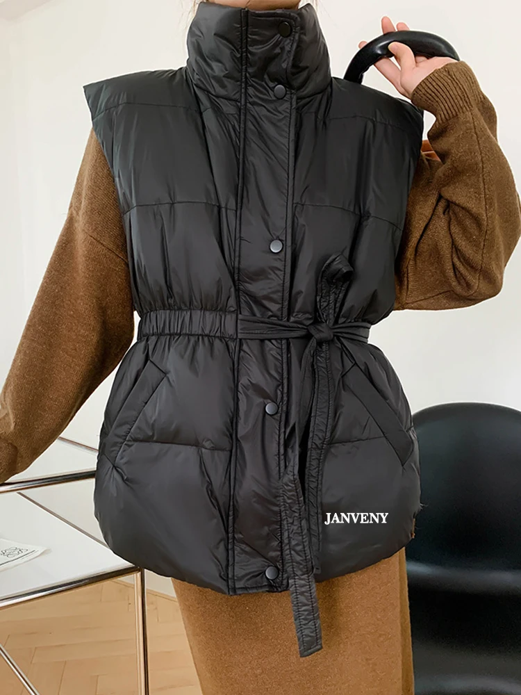 Janveny 2022 New Winter Women Sleeveless Jacket Down Vest Stand Collar With Belt Solid Color Waistcoat Puffer Warm Casual Gilet
Janveny 2022 New Winter Women Sleeveless Jacket Down Vest Stand Collar With Belt Solid Color Waistcoat Puffer Warm Casual Gilet