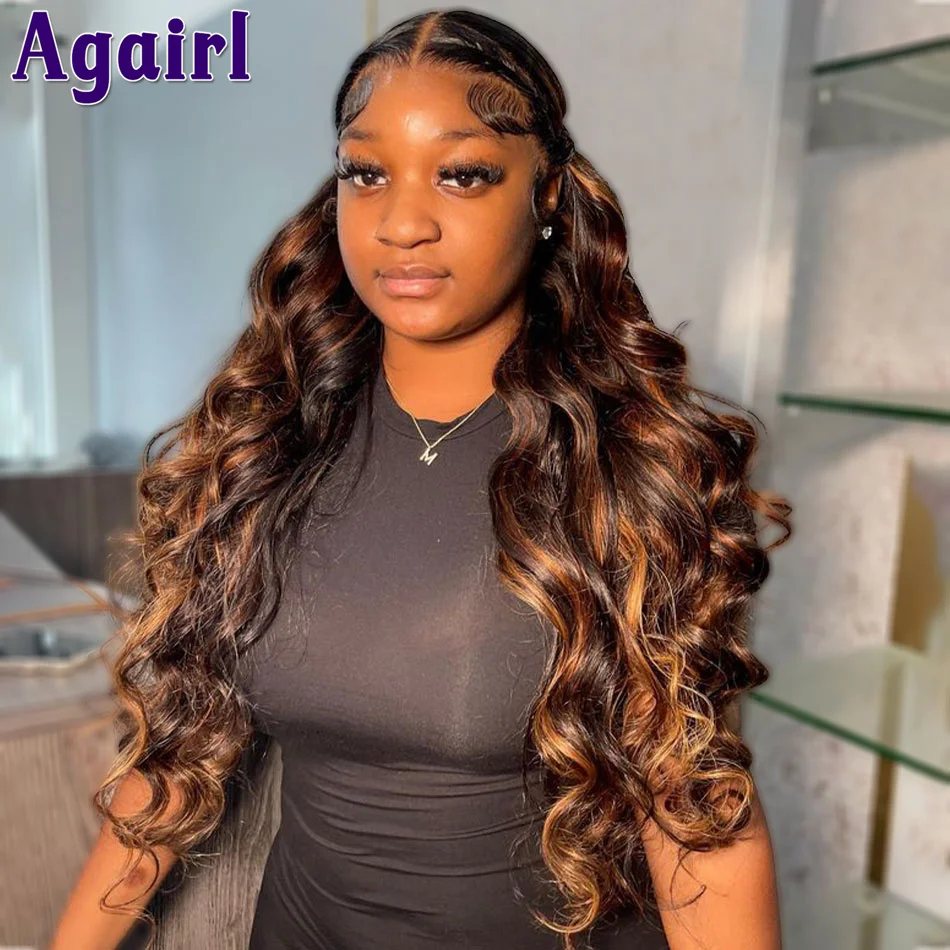 

13x6 Ombre Highlight Brown Body Wave Lace Front Wig 1B/30 Highlight 13X4 Wavy Lace Frontal Human Hair Wigs 4X6 Lace Glueless Wig