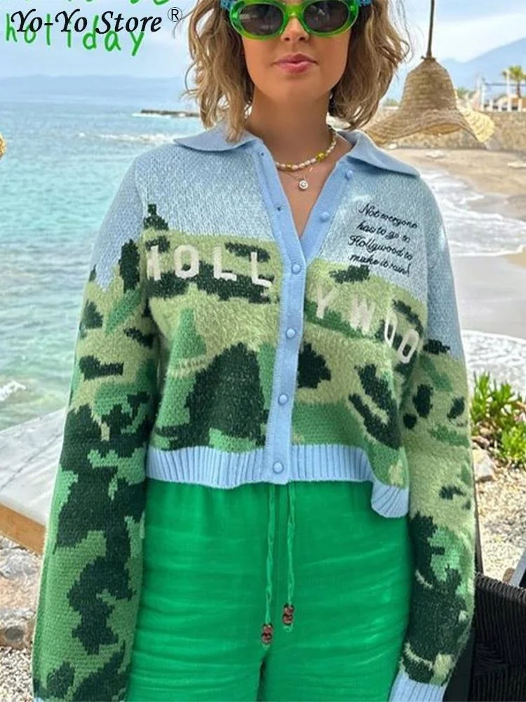 Letter Print Green Sweater For Women Lapel Long Sleeve Single Breasted Cardigan Female 2023 Autumn Fashion Casual Lady Sweaters
Letter Print Green Sweater For Women Lapel Long Sleeve Single Breasted Cardigan Female 2023 Autumn Fashion Casual Lady Sweaters