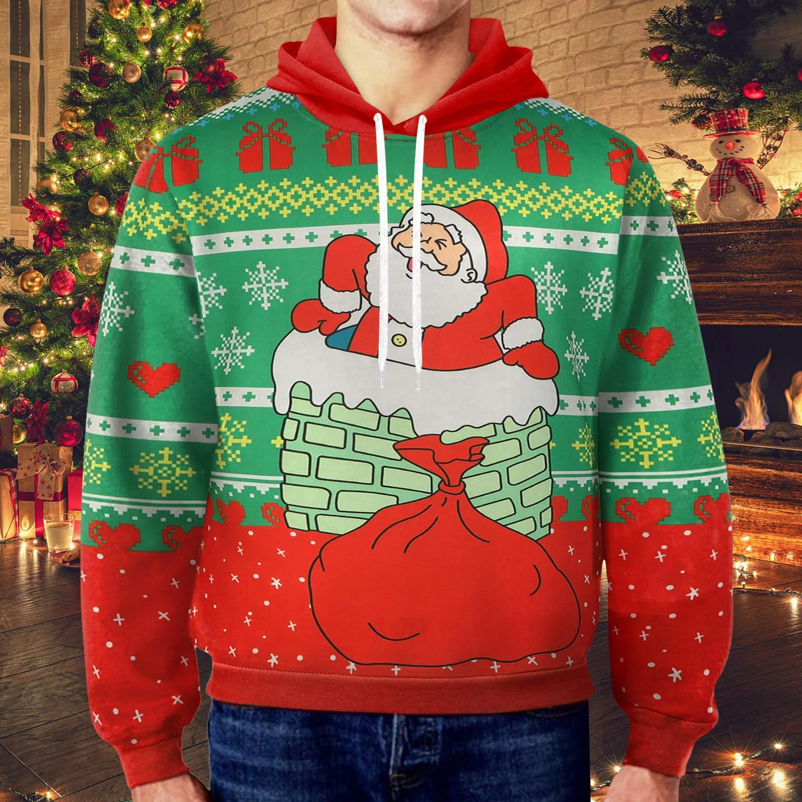Мужские зимние Рождественские толстовки, Свитшот оверсайз с длинным рукавом и капюшоном, пуловер с принтом Санта-Клауса и кулиской, топ, туника в стиле хип-поп
Мужские зимние Рождественские толстовки, Свитшот оверсайз с длинным рукавом и капюшоном, пуловер с принтом Санта-Клауса и кулиской, топ, туника в стиле хип-поп