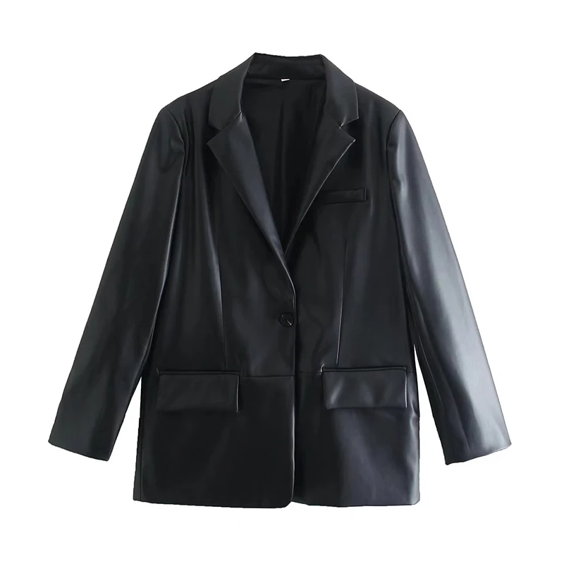 TRAF Female Autumn Casual Blazers Faux Leather Long Sleeves Flap Pockets One Button Women's Fashion Blazers Office Lady Coat
TRAF Female Autumn Casual Blazers Faux Leather Long Sleeves Flap Pockets One Button Women's Fashion Blazers Office Lady Coat