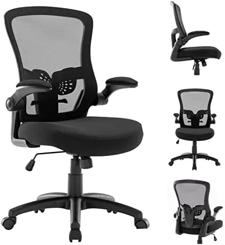

Кресло для дома и офиса, эргономичное настольное кресло со средней спинкой, Сетчатое компьютерное кресло с регулируемой поддержкой поясницы и удобными складными подлокотниками
