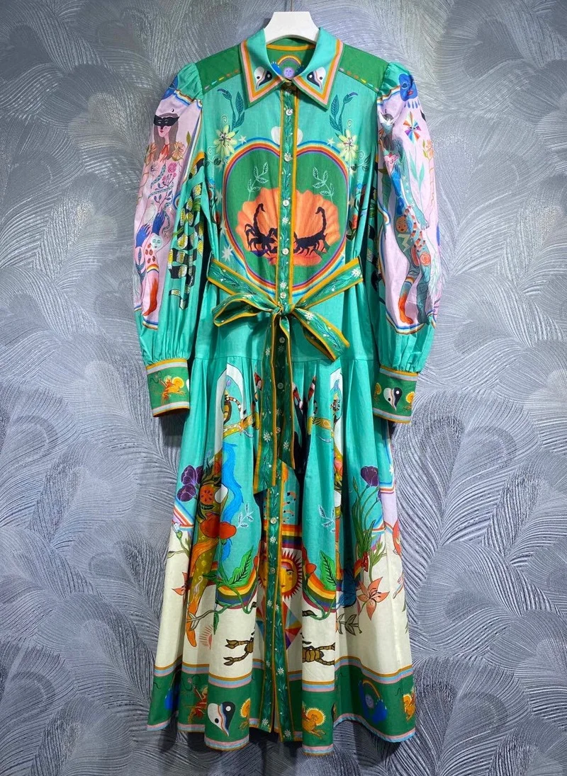 100%Cotton Long Dress 2023 Autumn Fashion Style Women Turn-down Collar Colorful Rainbow Prints Belted Long Sleeve Maxi Dress XXL
100%Cotton Long Dress 2023 Autumn Fashion Style Women Turn-down Collar Colorful Rainbow Prints Belted Long Sleeve Maxi Dress XXL