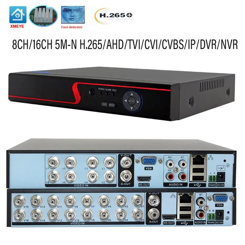 

AHD DVR Xmeye 8CH 16CH Hybrid H.265 распознавание лица 5MP-N DVR безопасность для 1080P TVI CVI CVBS CCTV Video IP-камера