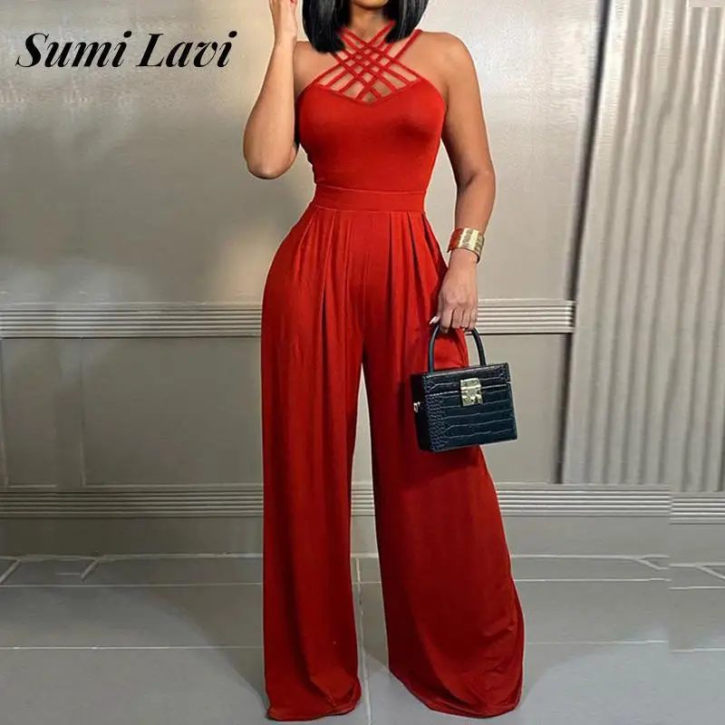 New Summer Solid Color Waisted Long Bodysuits Women Sleeveless Cross Shoulder Straps Sexy Romper Elegant Wide Leg Pants Jumpsuit 
New Summer Solid Color Waisted Long Bodysuits Women Sleeveless Cross Shoulder Straps Sexy Romper Elegant Wide Leg Pants Jumpsuit