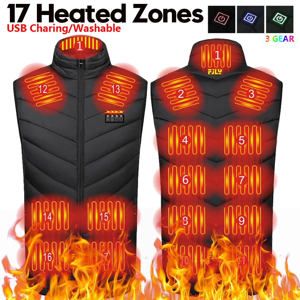 17 Area Heated Vest Heated Jacket Winter Vest Body Warmer Men's Heating Vest USB Electric Washable Thermal Clothing for Outdoor
17 Area Heated Vest Heated Jacket Winter Vest Body Warmer Men's Heating Vest USB Electric Washable Thermal Clothing for Outdoor