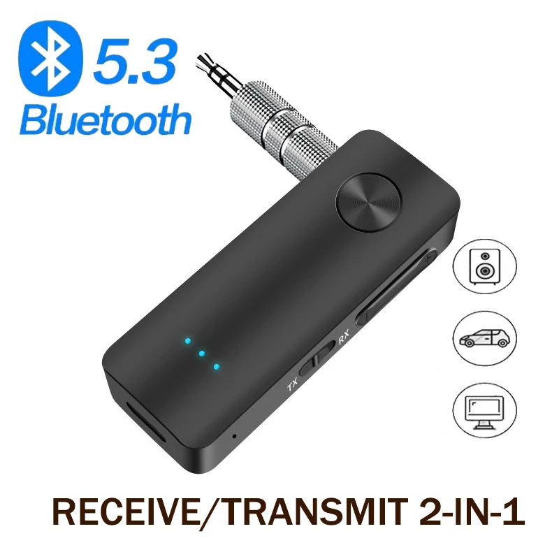 

Car Bluetooth 5.3 Wireless Adapter Transmitter Receiver 2 in1 3.5mm Audio AUX Adapter For Car Audio Music Aux Handsfree Headse