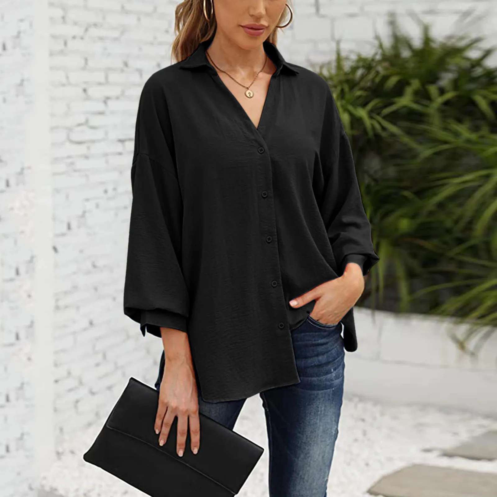 Summer Womens Black Shirts Solid Blouse Loose Shirts With Button Casual Loose Ol Shirts Spring Business Blouse Office Shirts
Summer Womens Black Shirts Solid Blouse Loose Shirts With Button Casual Loose Ol Shirts Spring Business Blouse Office Shirts