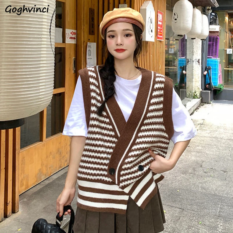 Women Striped Chic Sweater Vests Autumn College Sleeveless Clothes Simple All-match Cute Female Causal Korean Style Tender Daily
Women Striped Chic Sweater Vests Autumn College Sleeveless Clothes Simple All-match Cute Female Causal Korean Style Tender Daily