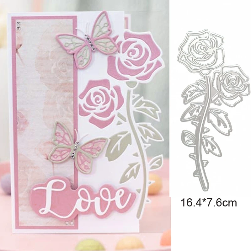 

Metal Cutting Dies Stencis Rose Flower Border Frame Background Die Cut Scrapbooking Stamp Craft Christmas Wedding Card DIY