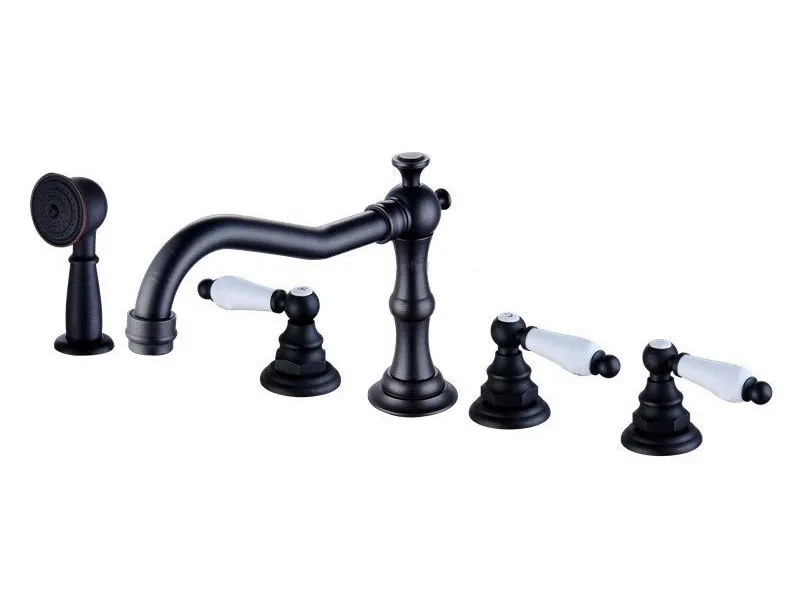 Black Oil Rubbed Antique Brass Three Levers Handles Deck Mounted 5 Holes Bathroom Tub Faucet Mixer Tap With Handshower mtf052
Black Oil Rubbed Antique Brass Three Levers Handles Deck Mounted 5 Holes Bathroom Tub Faucet Mixer Tap With Handshower mtf052