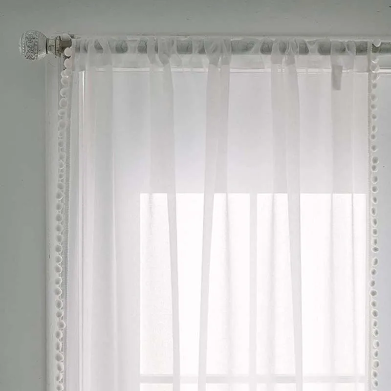 

Yaapeet Linen Textured Window Sheer Curtain Pom Pom for Bedroom Living Room Semi Transparent Voile Panel Light Filtering